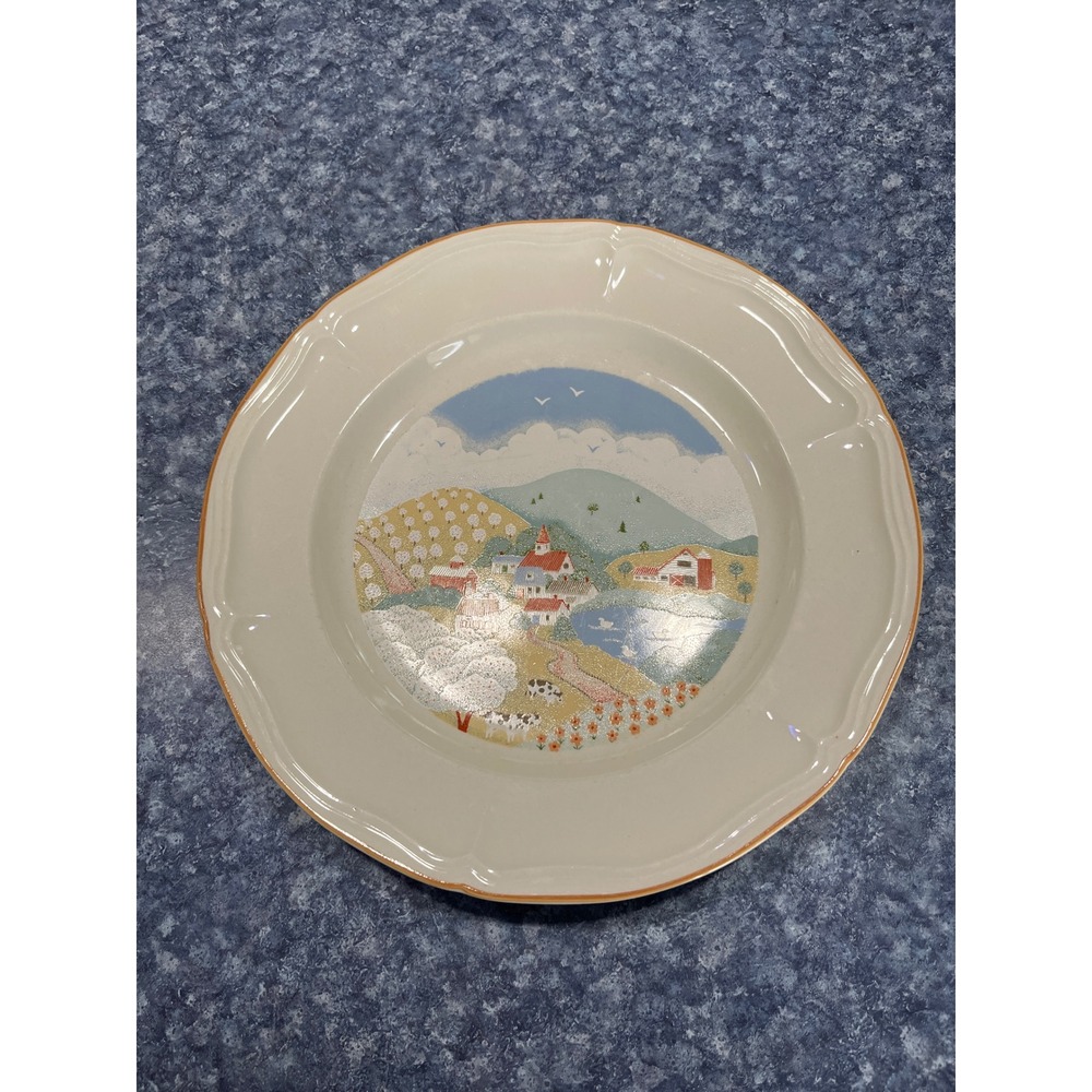 Brick Oven Stoneware Home Sweet Home Dinner Plate Folk Art Village Scallop 10.7"